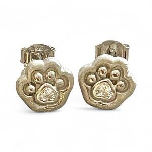 Sterling Silver S925 Diamond Cut CZ Animal Paw Print Stud Earrings